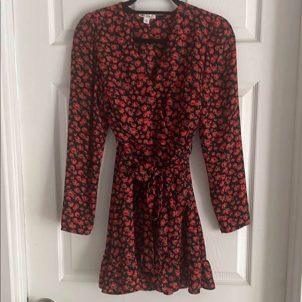 ✨ Francesca’s Mi Ami Black & Red Floral Long Sleeve Dress